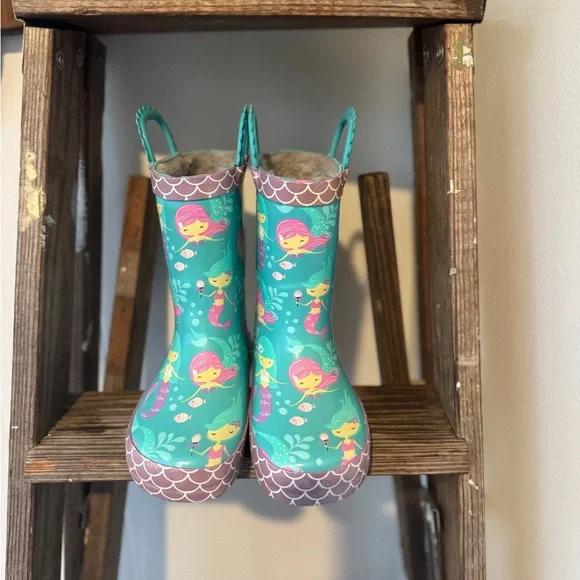 🧜‍♀️ Fleece Lined Mermaid Rain Boots | Kids 9/10 🧜‍♀️ Warm and cozy! - Picture 7 of 8